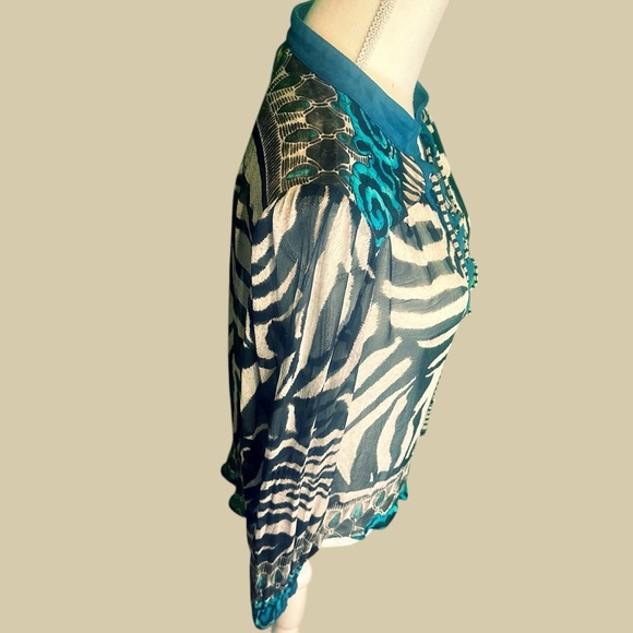 Alberto Makali 100% Silk Zebra & Blue Paisley Print Lace-Up Top Size Medium - Picture 12 of 15